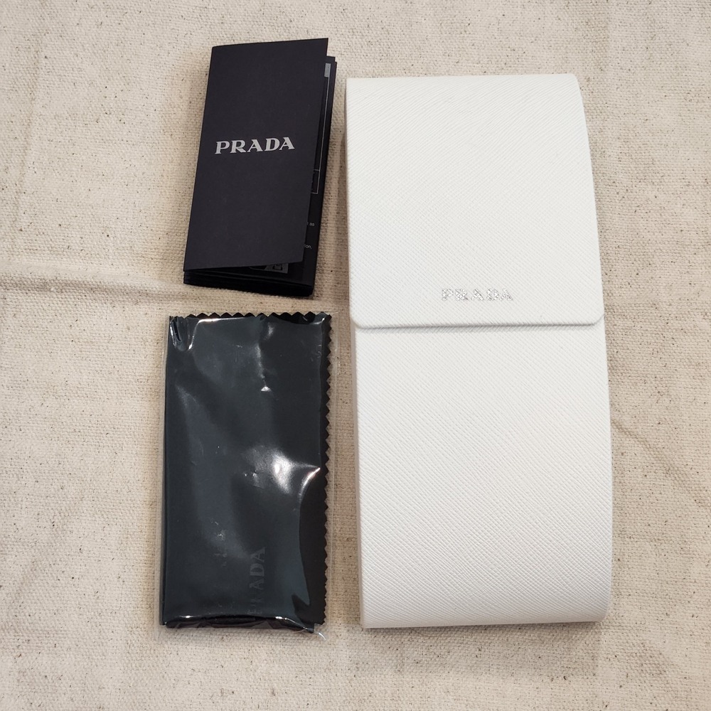 New Authentic Prada White Saffiano Leather Sunglasses Eyeglass Case Box & Cloth
